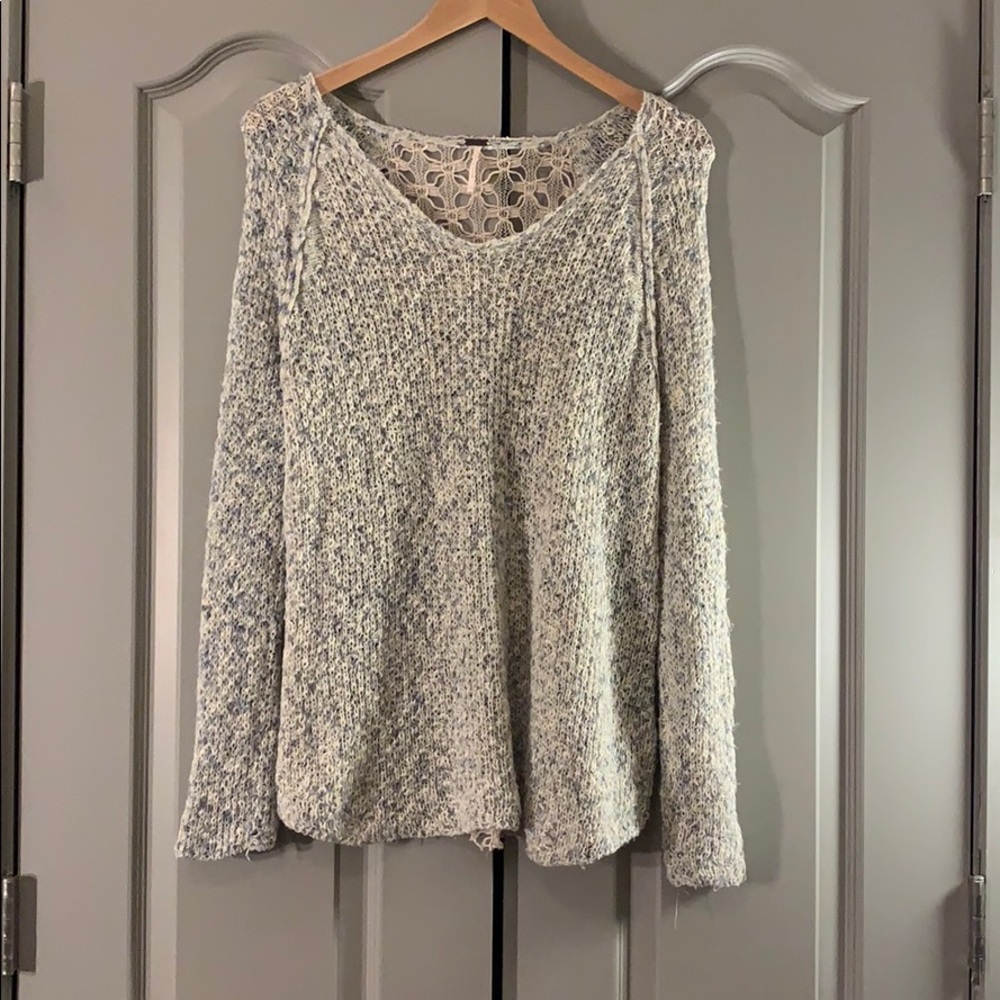 Poof open knit white blue sweater size Medium